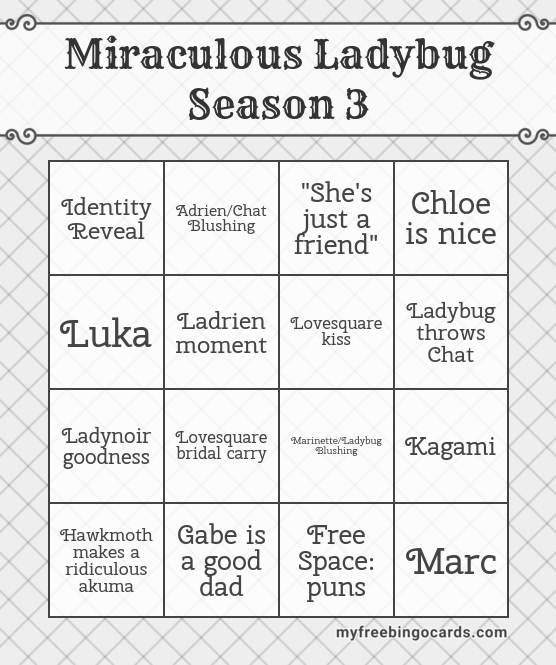 Miraculous Ladybug Bingo Card